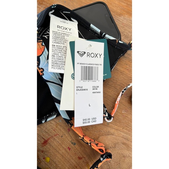 NWT Roxy Women's Standard Print Beach Classics Fixed Tri Top L - Picture 5 of 5